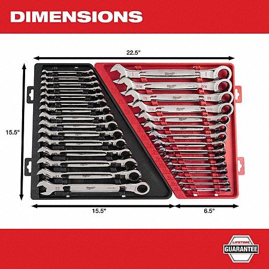 Milwaukee 48-22-9516 Combination Wrench Set Alloy Steel, Chrome, 15 Tools, 8 mm to 22 mm Range of Head Sizes