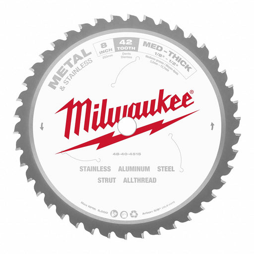 Milwaukee 48-40-4515 Circular Saw Blade, 8 in Blade Dia., 42 Teeth, 0.07 in Cut Wd, 5/8 in Arbor Size, Carbide