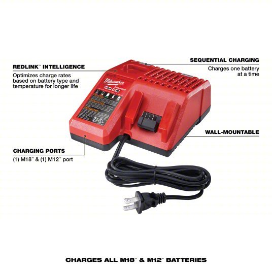 Milwaukee 48-59-1812 Battery Charger, Multi-Port Simultaneous Charging, For 12V/18V, Li-ion, Std, 120V