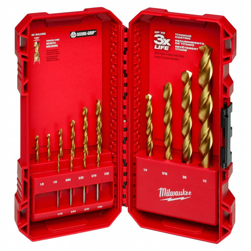 Milwaukee 48-89-0011 Jobber Length Drill Bit Set, 14 Pc, 1/16" to 1/2", 135° Split Point, TiN-Coated HSS