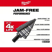 Milwaukee 48-89-9221 Step Drill Bit Set 31 Hole Sizes, 1/8 in to 7/8 in, Black Oxide Finish, High Speed Steel