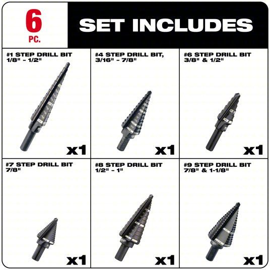 Milwaukee 48-89-9224 Step Drill Bit Set 39 Hole Sizes, 1/8 in to 1 1/8 in, Black Oxide Finish, Fractional Inch