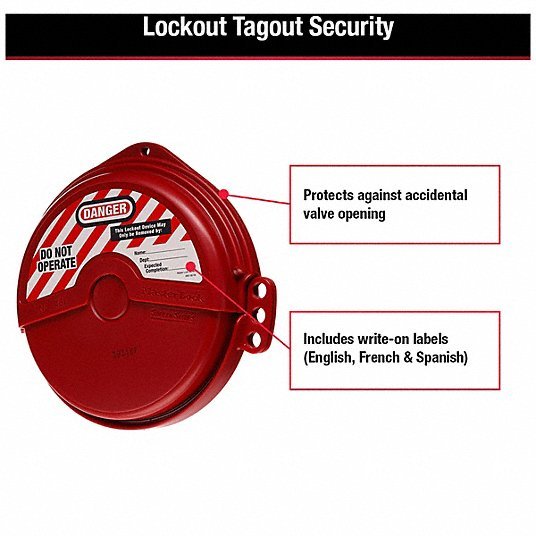 Master Lock 481 Gate Valve Lockout Collapsible Gate Valve Lockout, For 5 in Max Hand Wheel Dia, Red