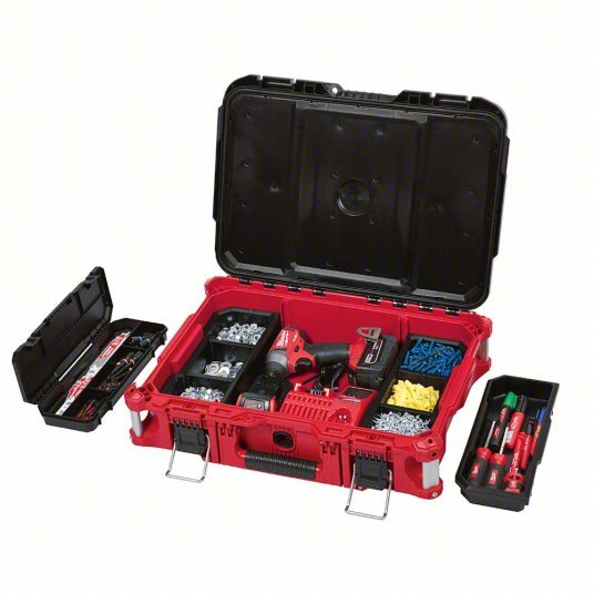 Milwaukee 48-22-8424 PACKOUT Tool Case 22 1/8 in Wd, 16 1/4 in Dp, 6 1/2 in Ht, Plastic, 5 Compartments
