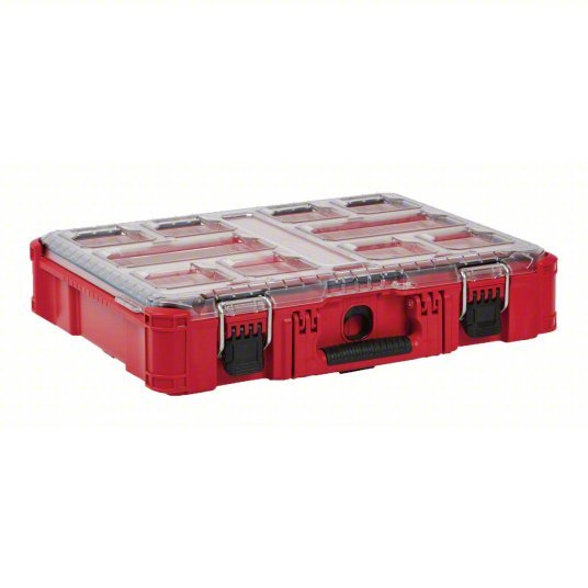 Milwaukee 48-22-8430 PACKOUT Tool Case 19 3/4 in Wd, 15 1/2 in Dp, 4 5/8 in Ht, Plastic, 10 Compartments, Red