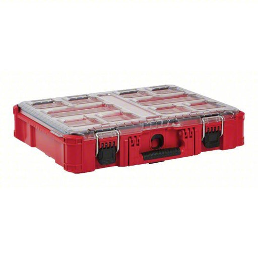 Milwaukee 48-22-8430 PACKOUT Tool Case 19 3/4 in Wd, 15 1/2 in Dp, 4 5/8 in Ht, Plastic, 10 Compartments, Red
