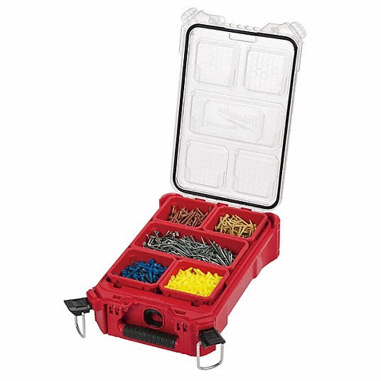 Milwaukee 48-22-8435 Tool Case 9 7/8 in Wd, 15 1/4 in Dp, 4 5/8 in Ht, Plastic, 5 Compartments, Red