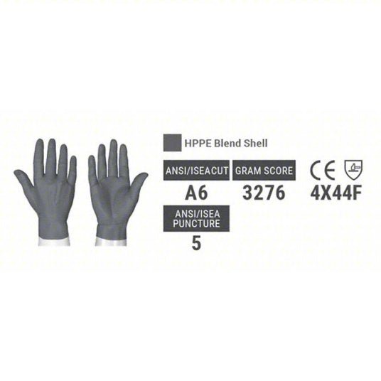 Hexarmor 2076-M (8) Coated Gloves M, ANSI Cut Level A6, Palm, Dipped, Polyurethane, HPPE (13 ga), 1 PR