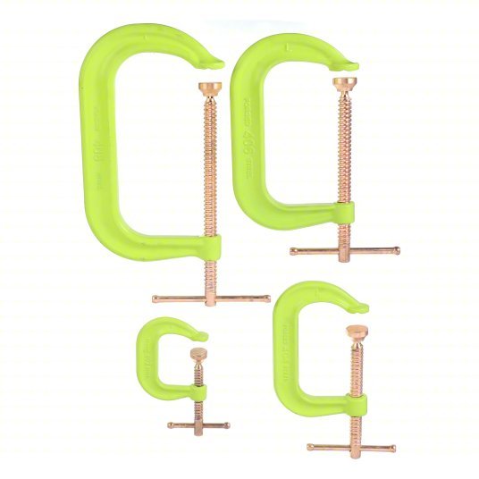 Wilton 11114 C-Clamp Set High Vis, Extra Heavy Duty/Heavy Duty, V-Grooved, Swivel, Sliding T Handle