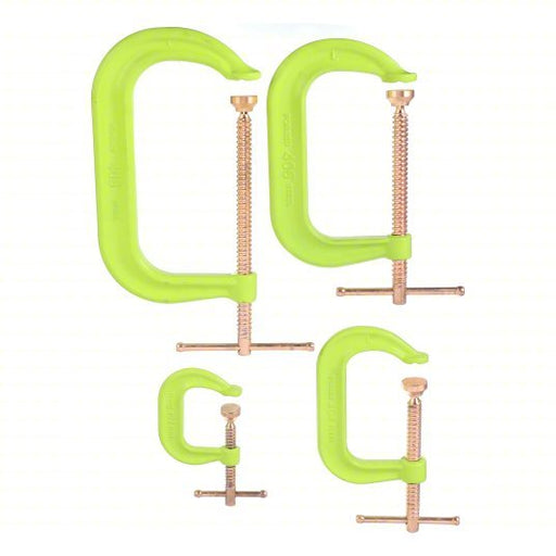 Wilton 11114 C-Clamp Set High Vis, Extra Heavy Duty/Heavy Duty, V-Grooved, Swivel, Sliding T Handle