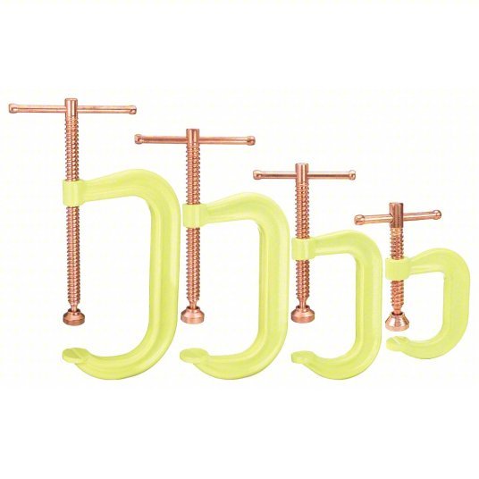 Wilton 11114 C-Clamp Set High Vis, Extra Heavy Duty/Heavy Duty, V-Grooved, Swivel, Sliding T Handle