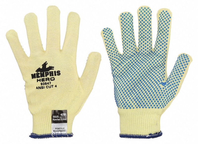 MCR Safety 93847XL Cut-Resistant Coated Gloves, XL (10), ANSI Cut Level A6, Kevlar, PVC Dotted Palm, 13 ga, 1 PR