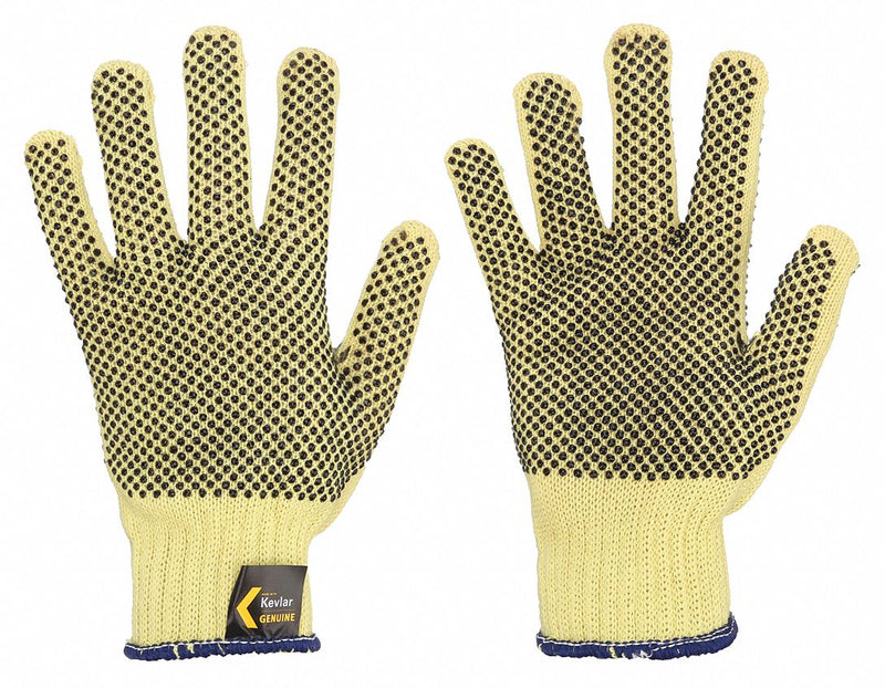 MCR Safety 9366M Cut-Resistant Coated Gloves, M (8), ANSI Cut Level A3, Kevlar, PVC Dotted Full Coating, 7 ga, Black/Yellow, 12 PK