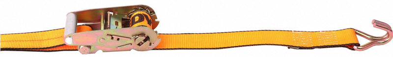 Kinedyne 532784GRA Tie Down Strap, Ratchet, Wire-Hook, 2 in W x 27 ft L, 3,335 lb WLL, Yellow, Polyester