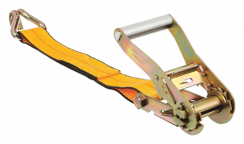 Kinedyne 514084GRA Tie Down Strap, Ratchet, Wire-Hook, 2 in W x 40 ft L, 3,335 lb WLL, Yellow, Polyester, Wide Handle