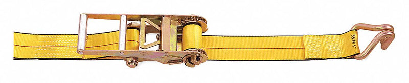 Kinedyne 552736GRA Tie Down Strap, Ratchet, Wire-Hook, 3 in W x 27 ft L, 5,400 lb WLL, Yellow, Polyester, Extended Handle