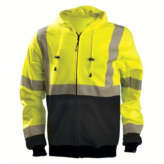 Occunomix LUX-SWTHZBK-YXL Sweatshirt ANSI Class 3, U, Hoodie Sweatshirt, XL, Yellow, 2 Pockets, 9° to 52° F, Zippe