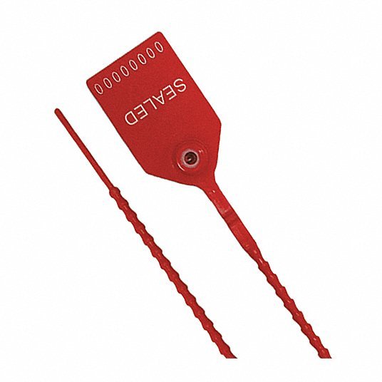 Universal UPULL-HD 18 RED100 Pull-Tight Seals 18 in Strap Lg, 50 lb Breaking Strength, Red, White, Hot Stamped, 100 PK