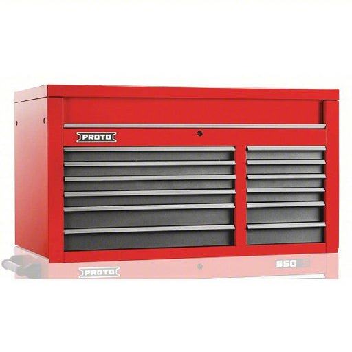 Proto J555027-12SG Top Chest Gloss Red, 50 in W x 25 1/4 in D x 27 in H, Gray, Fully Extended Ball Bearing