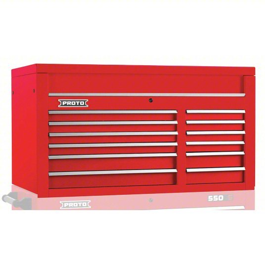 Proto J555027-12RD Top Chest Gloss Red, 50 in W x 25 1/4 in D x 27 in H, Red, Fully Extended Ball Bearing
