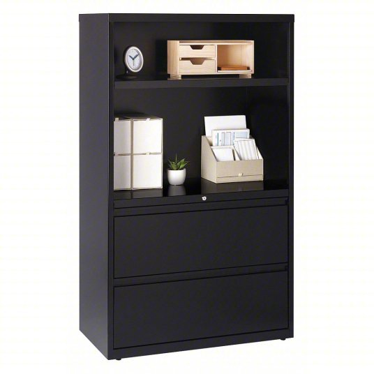 Hirsh 16778 Lateral File Cabinet, 2 Drawers, A4/Legal/Letter File Size, 60 in Overall Ht, Black