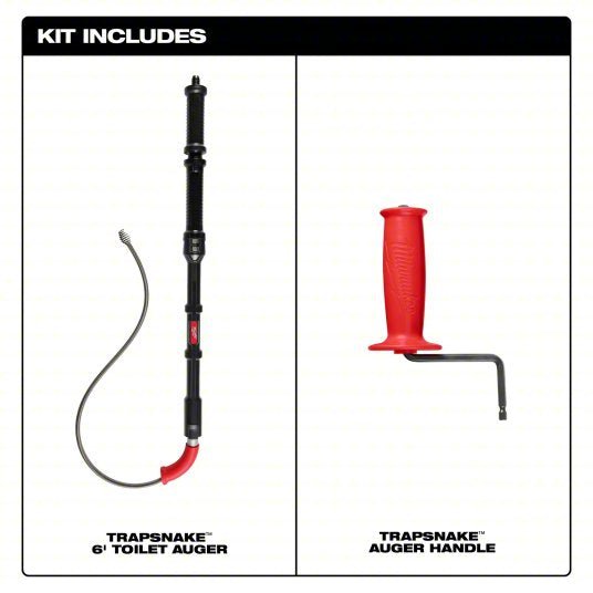 Milwaukee 49-16-3576 Toilet Auger 6 ft Cable Lg, 1/2 in Cable Dia, Bulb Head, For Toilets Fixture Type