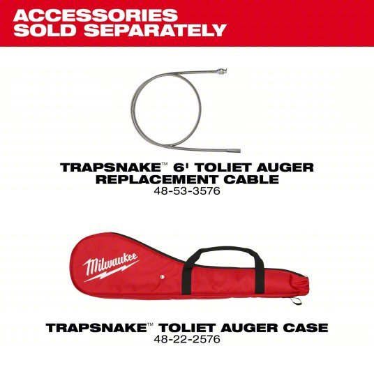 Milwaukee 49-16-3576 Toilet Auger 6 ft Cable Lg, 1/2 in Cable Dia, Bulb Head, For Toilets Fixture Type