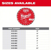 Milwaukee 49-93-9016 Diamond Saw Blade Block/Brick/Concrete/Stone, 16 in Blade Dia., 1 in Arbor Size, Wet/Dry