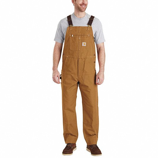 Carhartt 102776-211-32x32 Bib Overalls, 32" Waist Sz, 32" Inseam, Brn