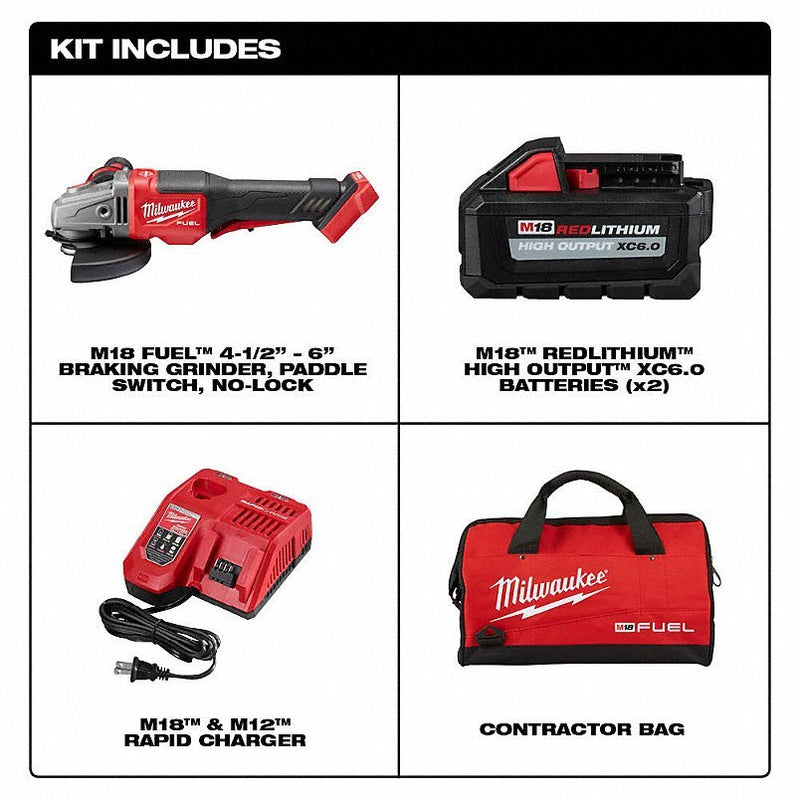 Milwaukee 2980-22 Angle Grinder Kit 6 in Wheel Dia, Paddle, without Lock-On, Brushless Motor, (2) 6.0 Ah, 18V DC