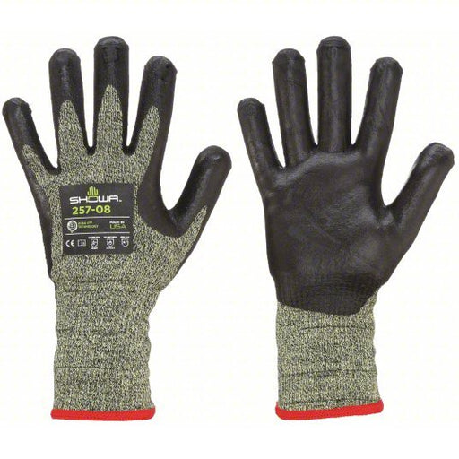 Showa 257 Coated Gloves 2XL (10), ANSI Cut Level A7, Palm, Dipped, Foam Nitrile, Smooth, 1 PR