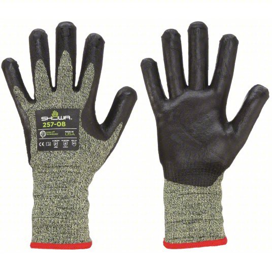 Showa 257 Coated Gloves XL (9), ANSI Cut Level A7, Palm, Dipped, Foam Nitrile, Smooth, 1 PR