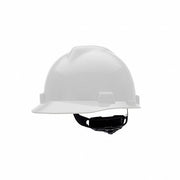 MSA C217091 Hard Hat: White, No Graphics, Ratchet (4-Point), Ratchet, Polyethylene, Side-Slots, Solid