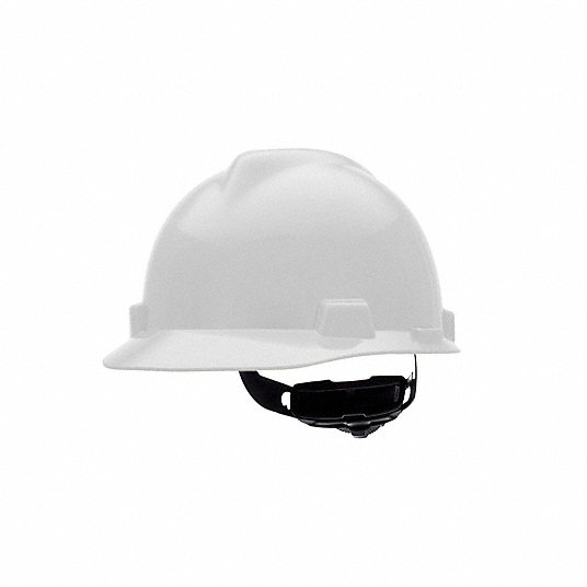 MSA C217091 Hard Hat: White, No Graphics, Ratchet (4-Point), Ratchet, Polyethylene, Side-Slots, Solid