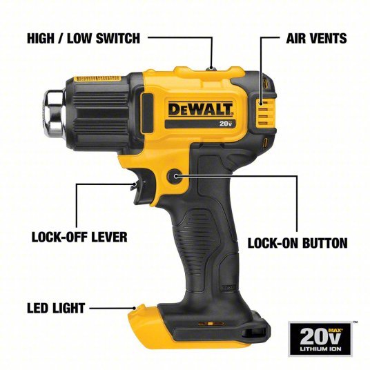 DeWalt DCE530B Heat Gun 20V DC, 500° to 750° F, 6.7 cfm Air Volume