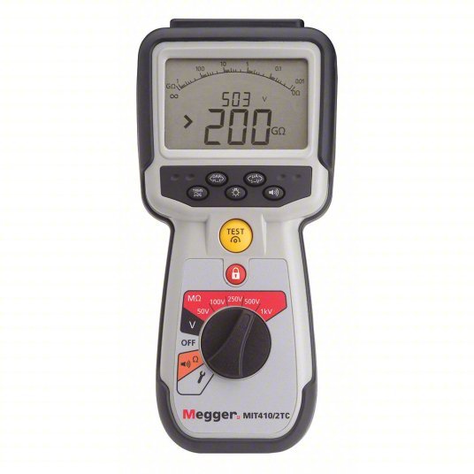 Megger MIT410/2 Megohmmeter 0.01 ohm to 1 megaohm, CAT IV 600V, Battery, Digital, 0.01 ohm to 1 megaohm