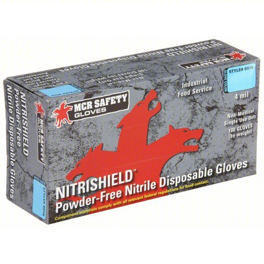 MCR Safety 6015XL Disposable Gloves Chemical-Resistant/Food-Grade/Gen Purpose, XL (10), 4 mil, 100 PK