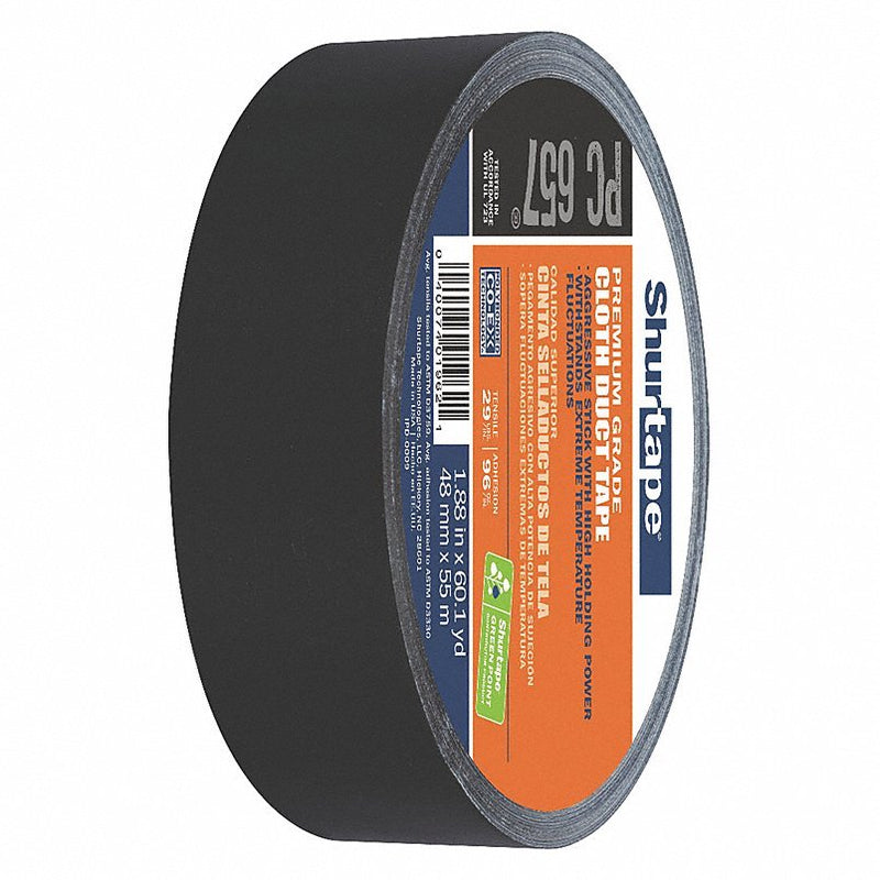 Shurtape PC 657 BLK-48mm x 55m-24 rls/cs Duct Tape, 55m L, Adhesion 104 oz/in, Black