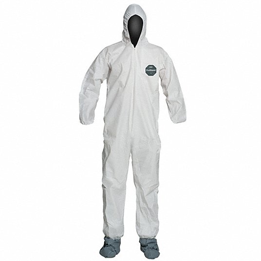 Dupont NB122SWHXL002500 Disposable Coveralls XL, ProShield® 50, Elastic Wrist, White, Serged Seam, 25 PK