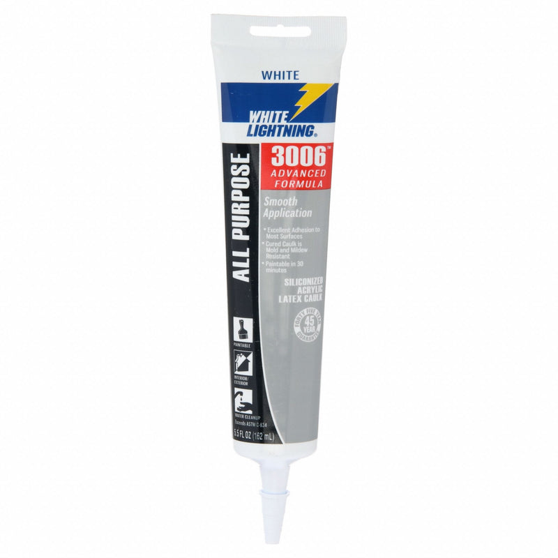 White Lightning W12AF0005 Hybrid Caulk White 6 oz Tube