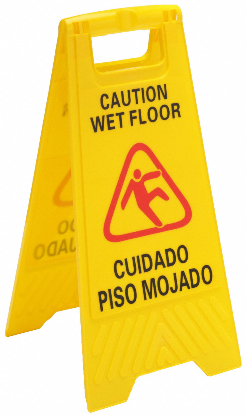 Ability One 9905-01-588-2362 Floor Safety Sign, Polypropylene, 24-5/8 in x 10-3/4 in x 1-1/2 in, Yellow, Caution Wet Floor / Cuidado Piso Mojado, A-Frame