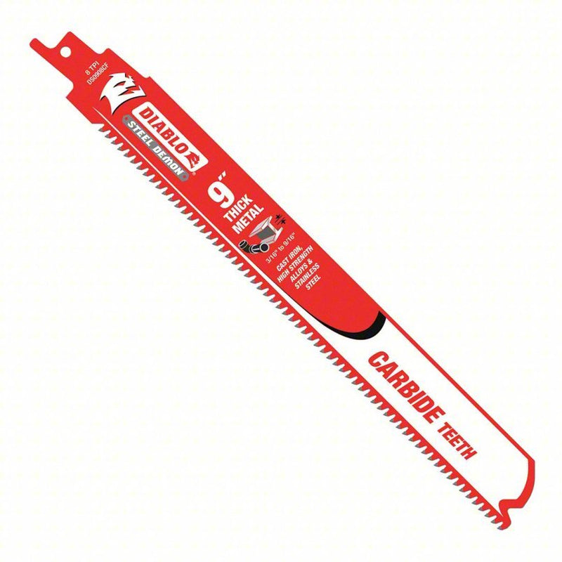 Diablo DS0908CF3 Reciprocating Saw Blade 8 Teeth per Inch, 9 in Blade Lg, 1 in Ht, 0.049 in Cut Wd, 3 PK