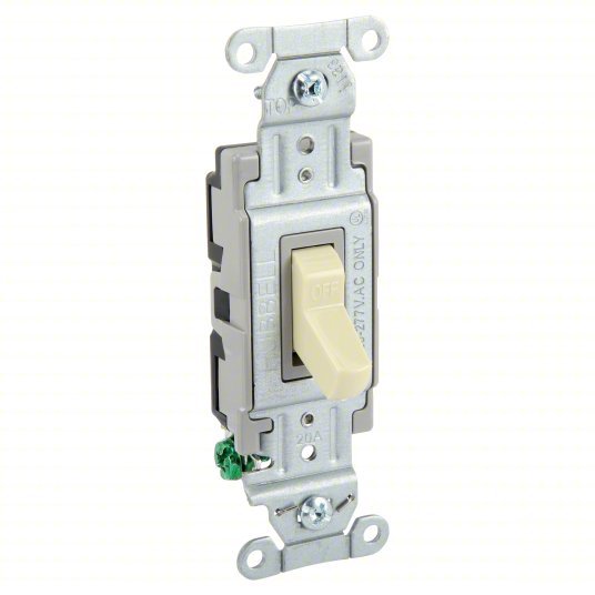 Hubbell CSB120I Wall Switch Toggle Switch, Single Pole, Ivory, 20 A, Screw Terminals