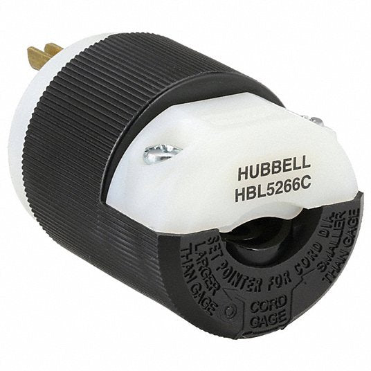 Hubbell HBL5266C Straight Blade Plug, Male, NEMA 5-15P, 15 A, 125V AC, 2 Poles, 3 Blades, Black/White