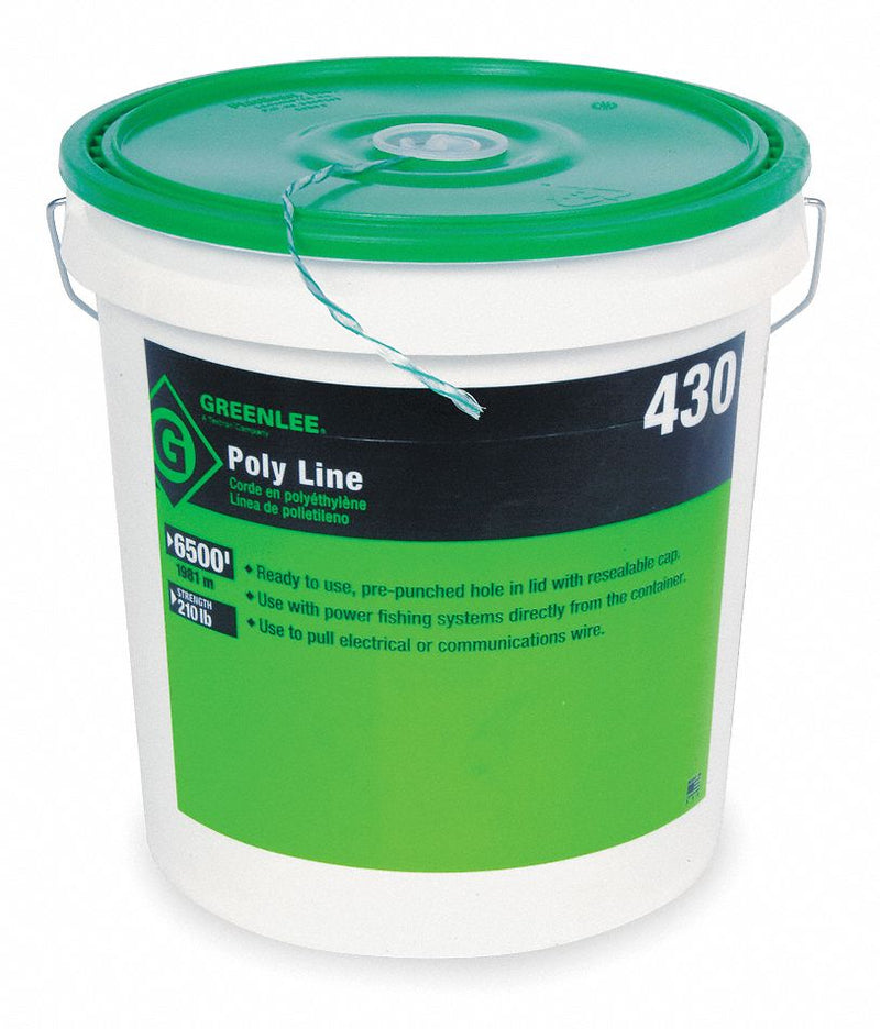 Greenlee 430 Poly Line, For EMT/IMC/Rigid Types, 6,500 ft Lg, 18 in Ht, 12 in Wd, Material Plastic, 390