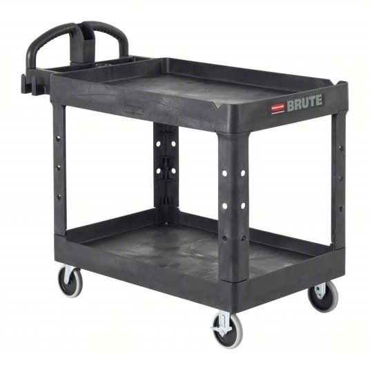 Brute FG452088BLA Utility Cart with Deep Lipped Plastic Shelves 500 lb Load Capacity, 36-3/8 in x 25 in, Black