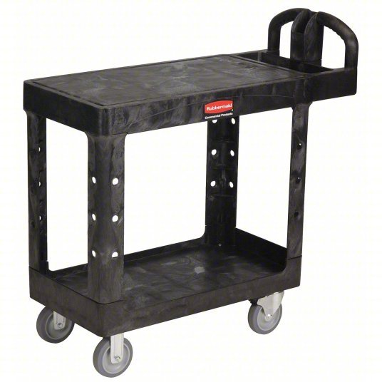 Rubbermaid FG450500BLA Utility Cart with Deep Lipped & Flush Plastic Shelves Black