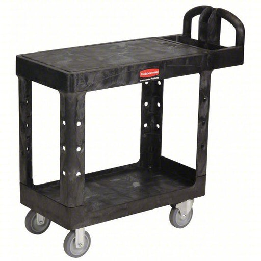 Rubbermaid FG450500BLA Utility Cart with Deep Lipped & Flush Plastic Shelves Black