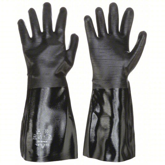 Showa 6797R Chemical Resistant Gloves 18 mil Glove Thick, 18 in Glove Lg, Grain, 10 Glove Size, Black, 1 PR