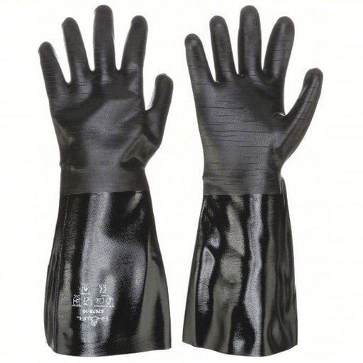 Showa 6797R Chemical Resistant Gloves 18 mil Glove Thick, 18 in Glove Lg, Grain, 10 Glove Size, Black, 1 PR